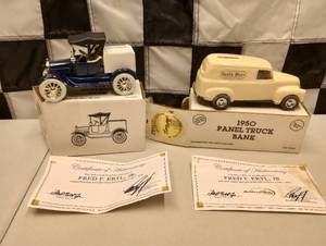 lot 1059 image: (2) Ertl Die Cast Coin Banks From Fred Ertl Collection Signed Coa .