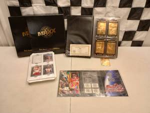 lot 1093A image: 22 Karat Gold Foil Dale Earnhardt SR Cards & Maxx 5tn Anniversary set and Uncut Sheet Finish Line Racing