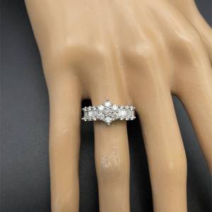 1 Carat Diamond Round Flower Cluster Baguette Channel Ring in 14k White Gold $3,500 Retail VIDEO