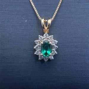 Green Emerald Solitaire & Diamond Halo Split Bail Pendant in 14k Yellow Gold $1,400 Retail