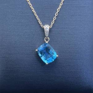 Blue Topaz & Diamond Sideways Drop Pendant Necklace in Yellow Gold $750 Retail