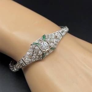 3.70 Carat Diamond & Emerald Art Deco Antique Filigree Bracelet in Platinum $12,250 Retail VIDEO