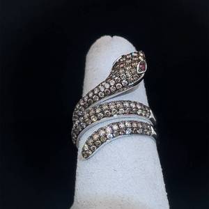 Brand New Designer 1.50 Carats Fancy Brown Chocolate Diamond Pave Coiled Serpent Snake Ring in 18k White Gold w Original Tag Attached $5,200 Retail VIDEO