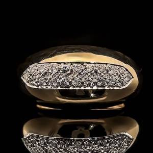 Miracle Diamond Cluster Pave Elongated Dome-Shaped Ring in 14k Yellow Gold - Retro-Modern Style $3,000 Retail