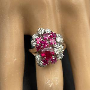 Custom Estate 3.75 Carat Ruby & Diamond Cluster Cocktail Ring in 14k White Gold, Exquisite Old European Cut $7,200 Retail VIDEO