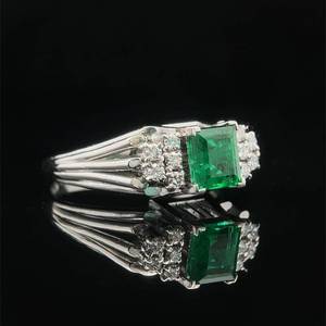 Natural Emerald Solitaire &amp Diamond Cluster Art Deco Style Ring in Platinum $2,699 Retail VIDEO
