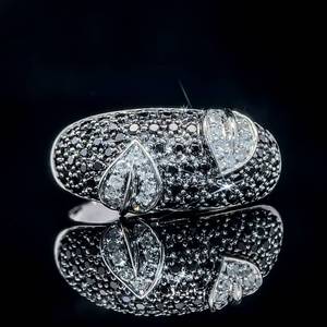 Fancy Black & White Diamond Pave Lily Pad Dome Ring in 14k White Gold $2,100 Retail VIDEO