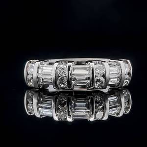 1.00 Carat Diamond Classic Round Brilliant & Baguette Channel Bar Anniversary, Bridal, Wedding Stack Ring in 14k White Gold $3,750 Retail VIDEO