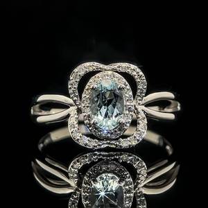 Luxe Aquamarine Oval Solitaire & Double Halo Flower Split Shank Ring in 14k White Gold $2100 Retail VIDEO