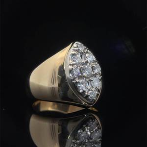 Higher Grade Unisex 1.00 Carat Diamond Marquise Cluster Signet Ring in 14k Yellow Gold $4,220 Retail