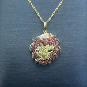 Fancy Diamond, Orange & Yellow Sapphire Pave Crowned Lion Pendant Estate Necklace in 18k Yellow Gold $2,499 Retail VIDEO