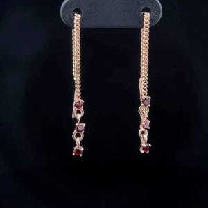 Simulated Ruby Raindrop Single Linear Fringe Chain Dangle Earrings in 14k Yellow Gold - Modern Cable Chain Threaders $799 Retail