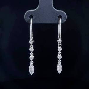 Diamond Linear Fringe Drop Lever Back Earrings in 14k White Gold $1,200 Retail