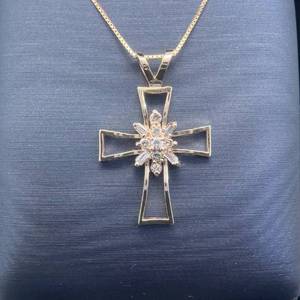 Diamond Round & Baguette Cluster Open Celtic Cross Pendant in 14k Yellow Gold $1,250 Retail