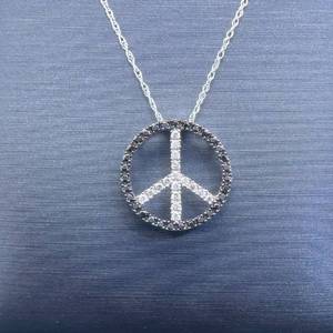 Fancy Black & White Diamond Infinity Circle Peace Sign Pendant in 14k White Gold $1,299 Retail