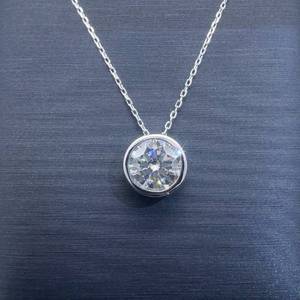 2 Carat Round Moissanite Bezel Solitaire Pendant Necklace in 14k White Gold VIDEO