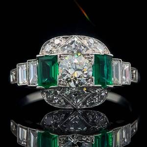 3.58 Carat Diamond & Emerald Vintage Style Milgrain Step Tier Ring in Platinum $12,950 Retail VIDEO