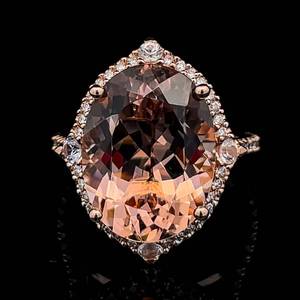 Oval Morganite & Diamond Pave Halo Cocktail Ring in 14k Rose Gold $3,600 Retail VIDEO