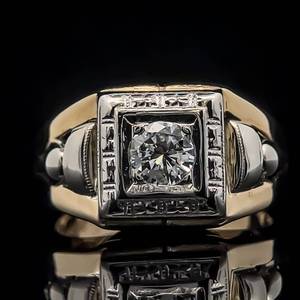 Gents 0.50ct Diamond Solitaire Square Signet Ring in 14k Two-Tone Yellow & White Gold Ring $4,200 Retail VIDEO