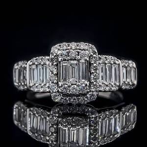 1 Carat Diamond Round & Baguette Multi-Halo Cluster Ring in 14k White Gold $4,000 Retail VIDEO