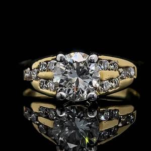 1.40 Carat Diamond Round Brilliant Solitaire & Diamond Channel Ring in 18k Yellow Gold $5,500 Retail VIDEO