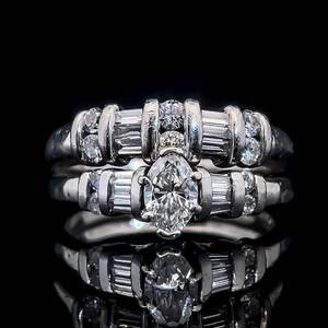 Ladies 1.51 Carat Diamond Solitaire & Channel Bar Round & Baguette Diamond Soldered Wedding Ring Set in Platinum 950 $7200 Retail VIDEO