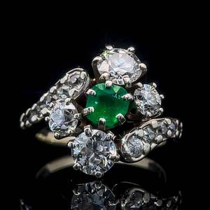 Emerald Solitaire & Diamond Flower Cluster Bypass Ring in 14k Yellow Gold - Retail Value $6,000 VIDEO