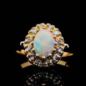 Halo Diamond & Opal Cocktail Cluster Ring in 14k Yellow Gold $1,500 Retail VIDEO