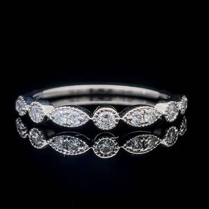 Diamond Marquise & Round Bezel Stacking Ring in 14k White Gold $1,080 Retail VIDEO