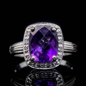 Amethyst Checkerboard Cut & Diamond Halo Cocktail Ring in 14k White Gold $1,875 Retail VIDEO