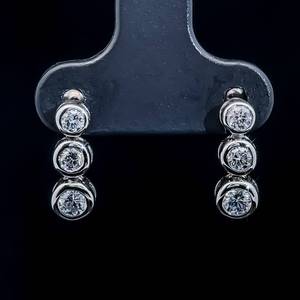 0.56 Carat Bezel Set Diamond Triple Three-Stone Solitaire Past, Present & Future Linear Drop Earrings in 14k White Gold $2500 Retail VIDEO
