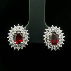 1.50 Carat Oval Ruby & Diamond Double Cluster Wreath Stud Earrings in 14k White Gold w Screw Backs $2,440 Retail