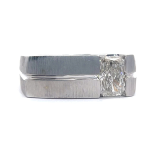Gents 1.01ct Diamond Radiant Cut Solitaire Grooved Square Top Ring 14k White Gold Brushed & Bright Shine Finish $5,650 Retail