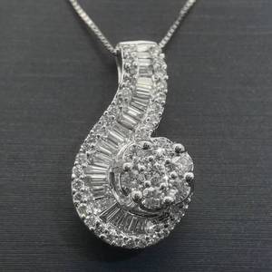 1.00 Carat Diamond Baguette Swirling Symphony Ribbon Pendant in 14k White Gold $3,375 Retail VIDEO
