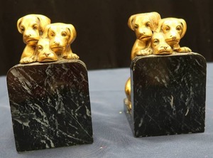 lot 3 image: VINTAGE BRASS AND MARBLE BOOKENDS