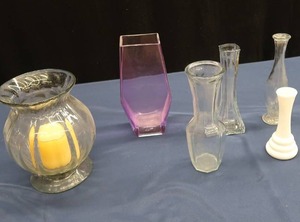 lot 35 image: HUGE LOT OF GLASSWARE VASES AND CANDLE HOLDER