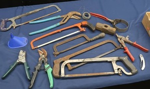 lot 79 image: HACK SAWS, TIN SNIPS, AND MORE