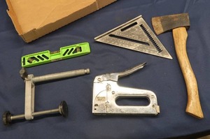 lot 80 image: HATCHET, STAPLER, SPEED SQUARE, AND MORE