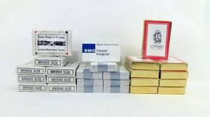 lot 70 image: Lot of 25 Vintage Bridge Playing Cards Including State Bank Of Easton, Wayne State University Harper Hospital and Woodmen