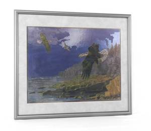 lot 48 image: David Maass Bald Eagles Foil Etching Print Matted and Framed