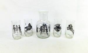 lot 15 image: Norman Rockwell Me and My Pal Covered Carafe and 4 Glasses by Libby Glassware