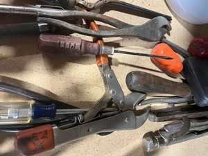 Shelf assortment  Tools   gas can and misc