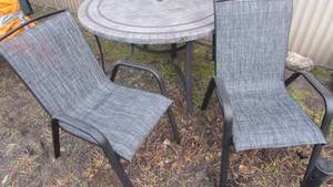 Outdoor Table with 2 Chairs and Umbrella Stand