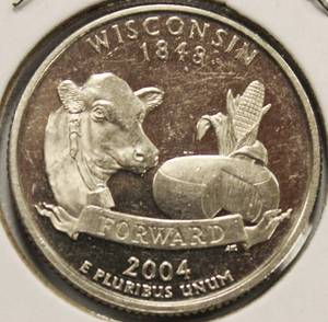 lot 14 image: 2004 - S Proof Wisconsin Quarter