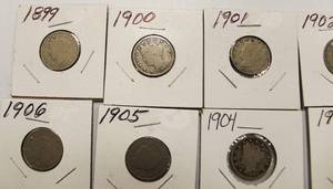 lot 20 image: 13 Liberty V Back Nickel, 1899 - 1911, Complete Order
