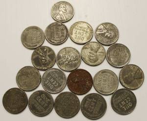 lot 23 image: 1943 Steel Wheat Back Pennies, Lot Of 20 Pennies