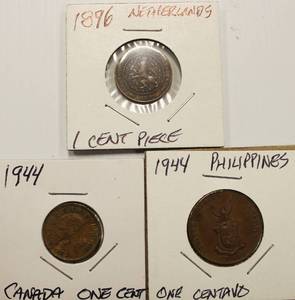 lot 24 image: 1896 Netherlands, 2 - 1944 Canada & Philippines One Cent Pieces