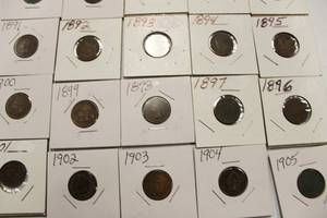 lot 26 image: 23 Indian Head Pennies, 1886 - 1908, In Complete Order