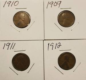 lot 27 image: 1909, 1910, 1911 & 1912 Wheat Back Pennies