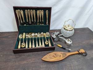 Gold Plated 12 Piece Place Setting and Other Kitchen Items